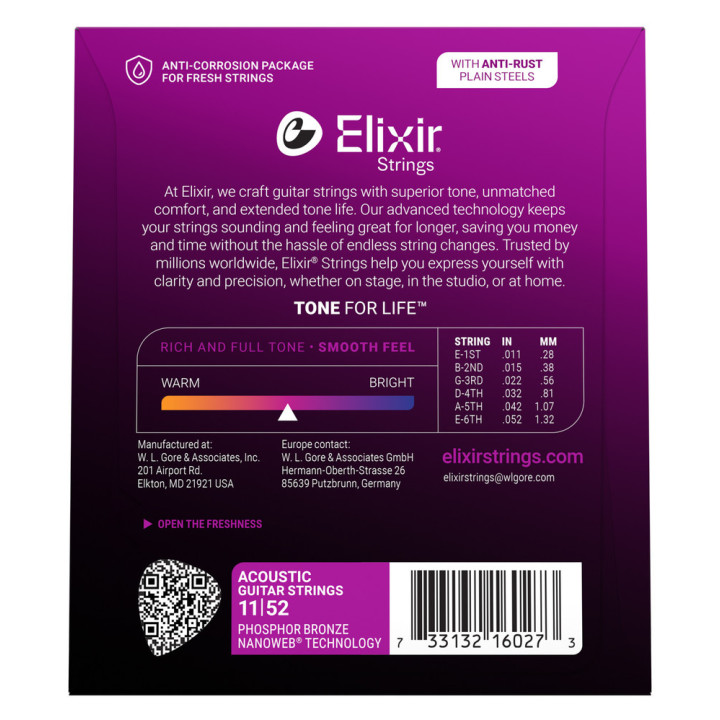 ELIXIR 011/52 CUSTUM-LIGHT PHOSPHOR BRONZE ŽICE ZA AKUSTIČNU GITARU