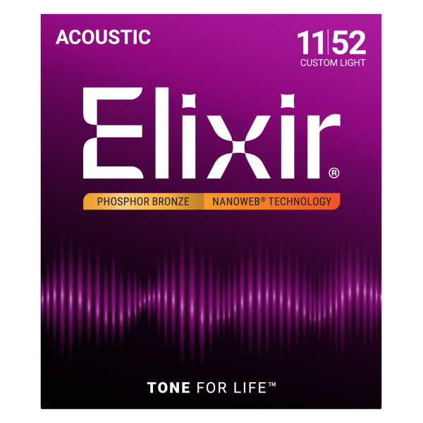 ELIXIR NANOWEB 011/52 CUSTUM-LIGHT PHOSPHOR BRONZE ACOUSTIC GUITAR STRINGS