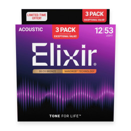 ELIXIR 012-053 3 PACK BRONZE NANOWEB ŽICE ZA AKUSTIČNU GITARU