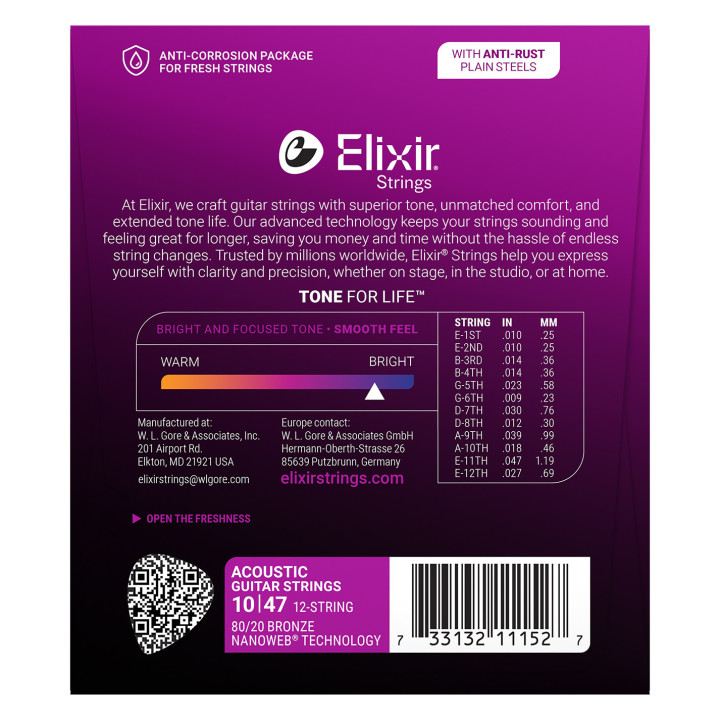 ELIXIR 12 STRINGS 010 NANOWEB ŽICE ZA AKUSTIČNU GITARU