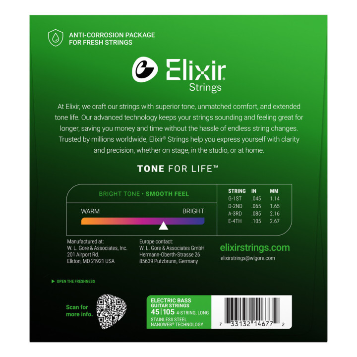 ELIXIR 045/105 SS NANOWEB STAINLESS ŽICE ZA BAS GITARU