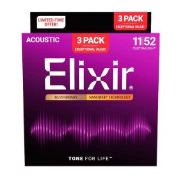 ELIXIR 011-052 3 PACK BRONZE NANOWEB ŽICE ZA AKUSTIČNU GITARU