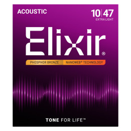 ELIXIR NANOWEB 010/47 EXTRA-LIGHT PHOSPHOR BRONZE ACOUSTIC GUITAR STRINGS