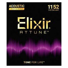 ELIXIR ATTUNE 11/52 CUSTOM LIGHT PHOSPHOR BRONZE ACOUSTIC STRINGS 21027